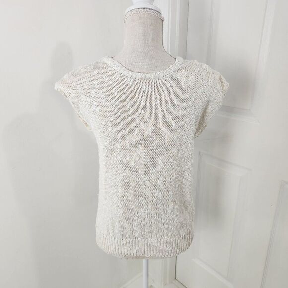 Vintage Sweater Womens L Cream Floral Crochet Open Knit 80s Skating Rink Prop - Picture 13 of 14